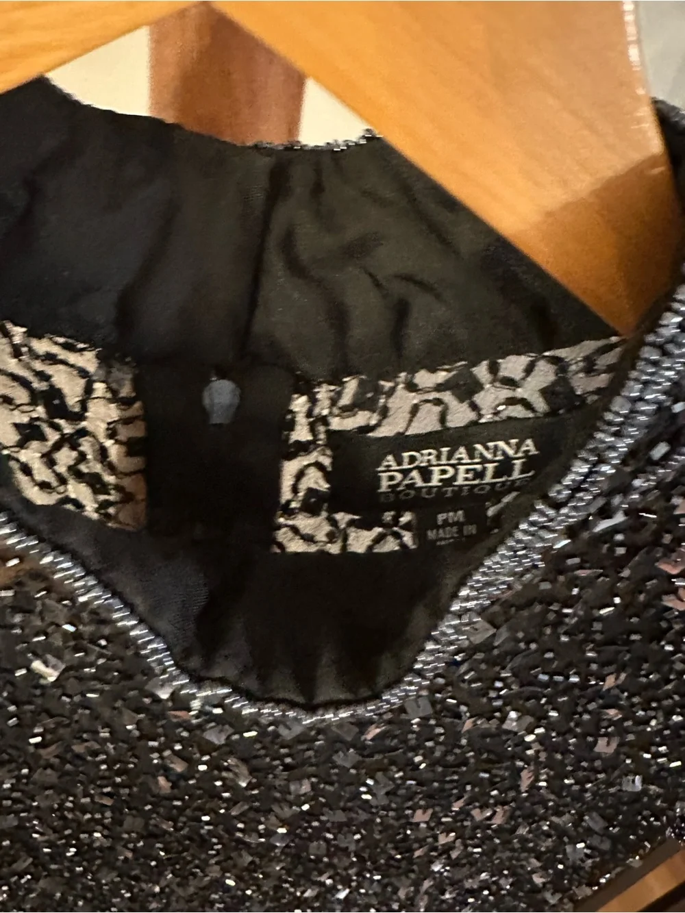 Adrianna Papell Black Sequin Mock Neck Top